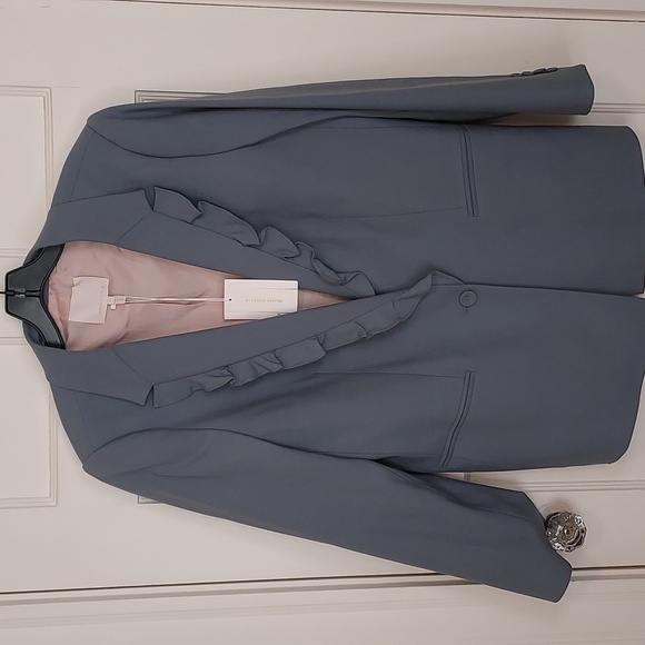 Rebecca Taylor Gabardine Ruffle Jacket Sage - Picture 2 of 12